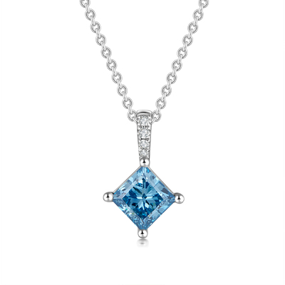 Blue Diamond Princess Cut Necklace