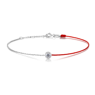 A Modern Lucky Charm Diamond and Red Thread Bracelet