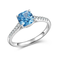 Platinum Cushion Blue Diamond Ring | 1.58Ct VS Clarity | Three-Stone with Side Diamonds