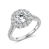 PT950 Platinum Diamond Ring with Pavé Halo & Polished Band