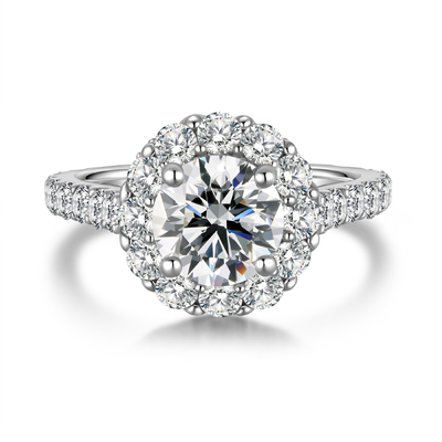 Platinum Halo Diamond Ring | 1.65Ct E Color VVS2 | 3.491Ct Total Weight