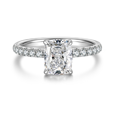 18K White Gold Cushion Cut Ring | 1.65Ct D-E Color