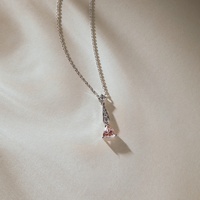 0.76Ct Triangular Pink Diamond Necklace | Gradated Diamond Halo in 18K White Gold